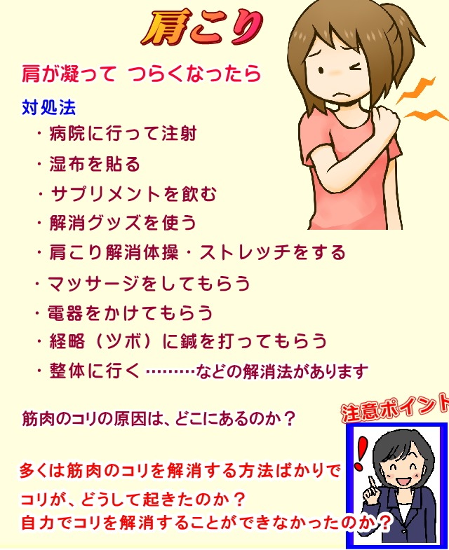 筋肉のコリから解消していくけど、筋肉のコリが、どうして起きたのか？