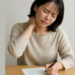 文字を書いていると肩が凝る