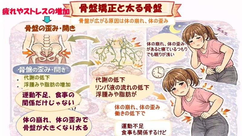 スカートやパンツがキツク、入らなく太る原因は代謝が悪くなる体の崩れ、体の歪みから