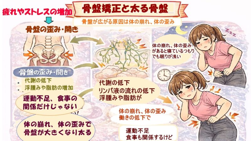 スカートやパンツがキツク、入らなく太る原因は代謝が悪くなる体の崩れ、体の歪みから