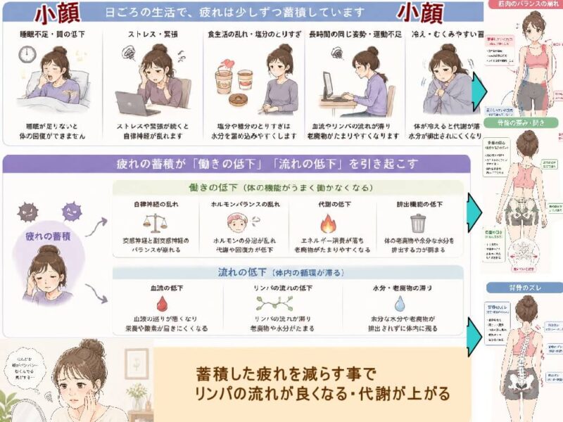 顔に浮腫みや脂肪が増えるのは気が付かない疲れの蓄積と睡眠の問題です・北九州市・小倉の徳力整体院。