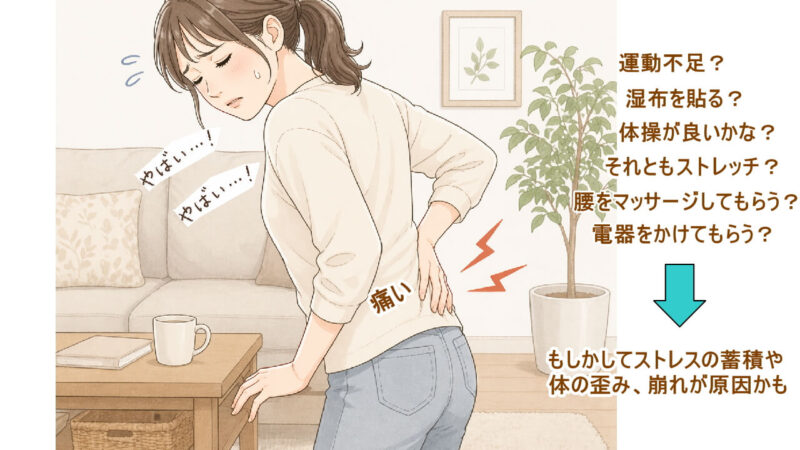 腰痛や腰が痛いが起きるのは、日ごろの生活、仕事・体を動かすことで十分に減らすことができない疲れや疲労・ストレスの蓄積から北九州市・小倉の徳力整体院