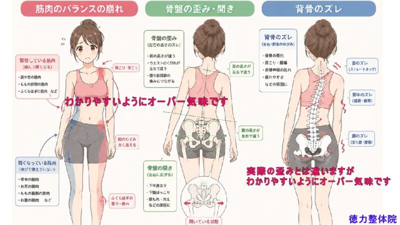いつまにかたまってしまう疲れやストレスを十分に減らしていないと働きの低下が起きて体の歪み、崩れになる、北九州市・小倉の徳力整体院