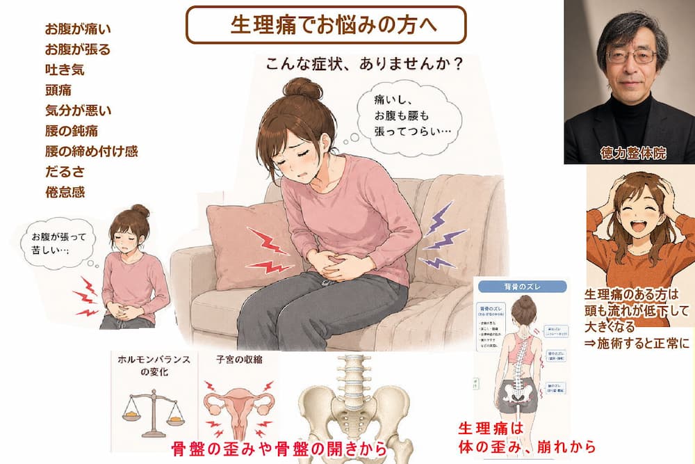 生理の時に生理痛が起きてお腹の痛みや生理痛が酷くなるのか?。北九州市・小倉の徳力整体院