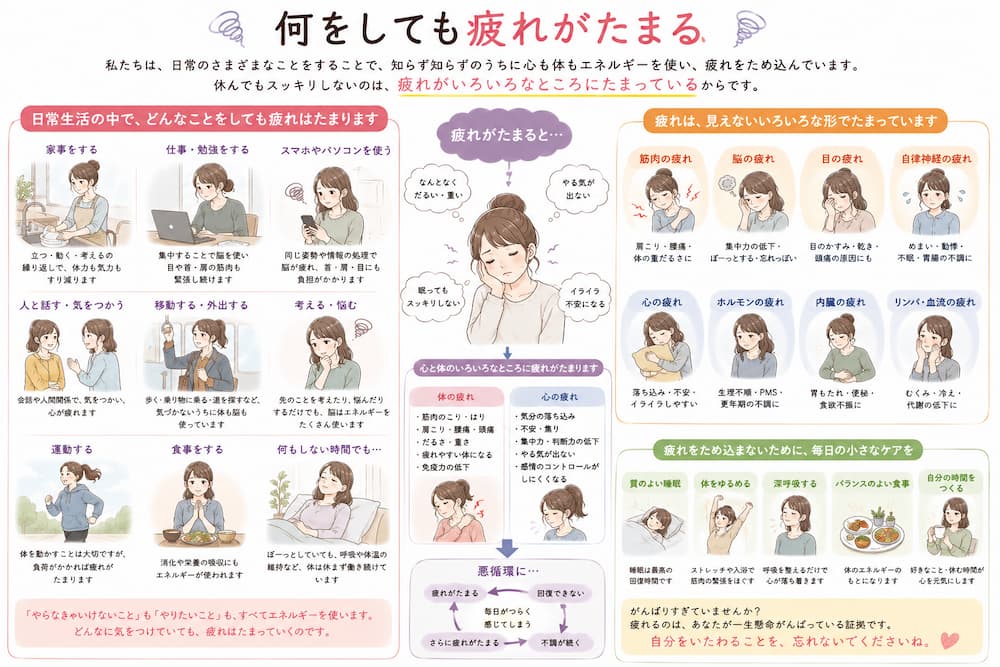 疲れを生み出す生活が働きの低下、流れの低下を起こし体の歪み、崩れに。北九州市・小倉の徳力整体院